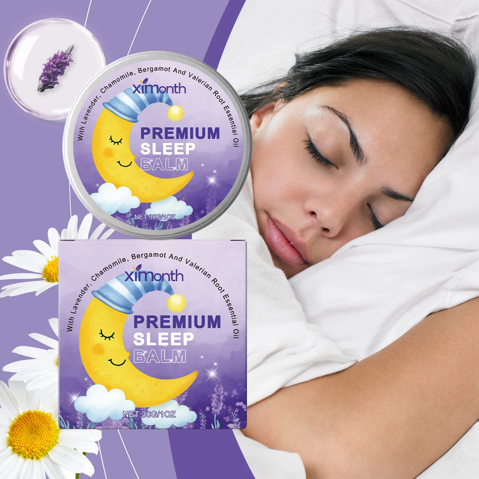 

Ximonth Lavender Sleep Balm Relieve Insomnia Soothe Mood Relax Stress Anxiety Improve Sleep Quality Sleepless Massage Ointment