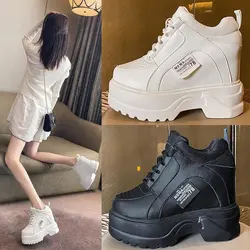 Spring Autumn Women's Sneakers Ladies Platform Shoes Height Increasing Black White Wedges Comfortable Outdoor Girl Student Shoe