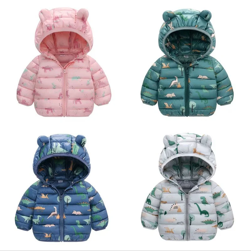 Autumn New Outerwear Spring Baby Girl Boy Hooded Warm Coats Letter Print Down Jackets Kids Fashion Cotton Clothing Solid Jackets