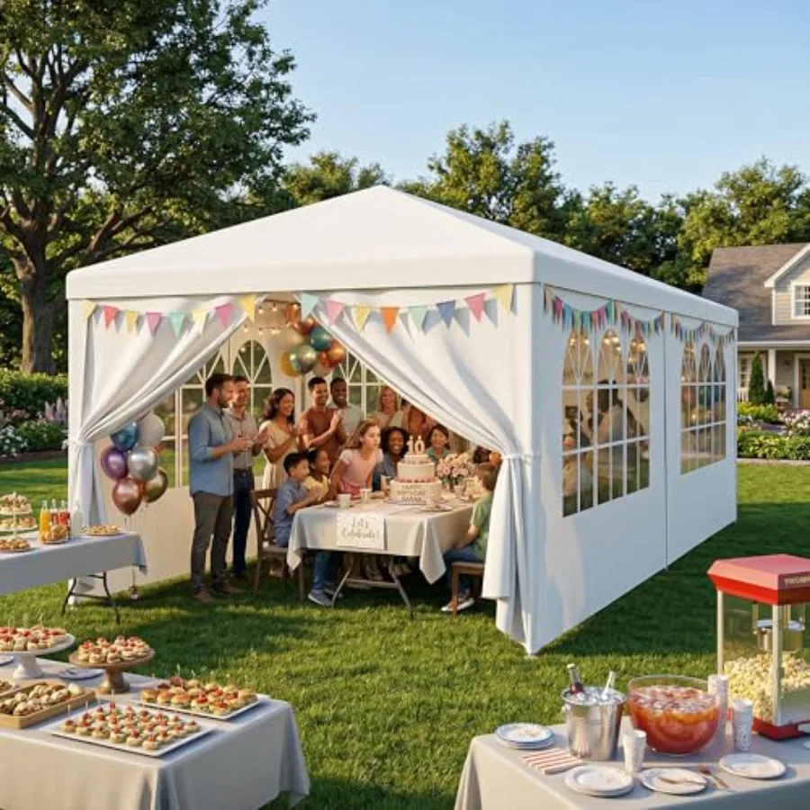 10' x 20' Outdoor White Waterproof Gazebo Canopy Tent with Removable Sidewalls Windows Heavy Duty Tent for Party Wedding Events