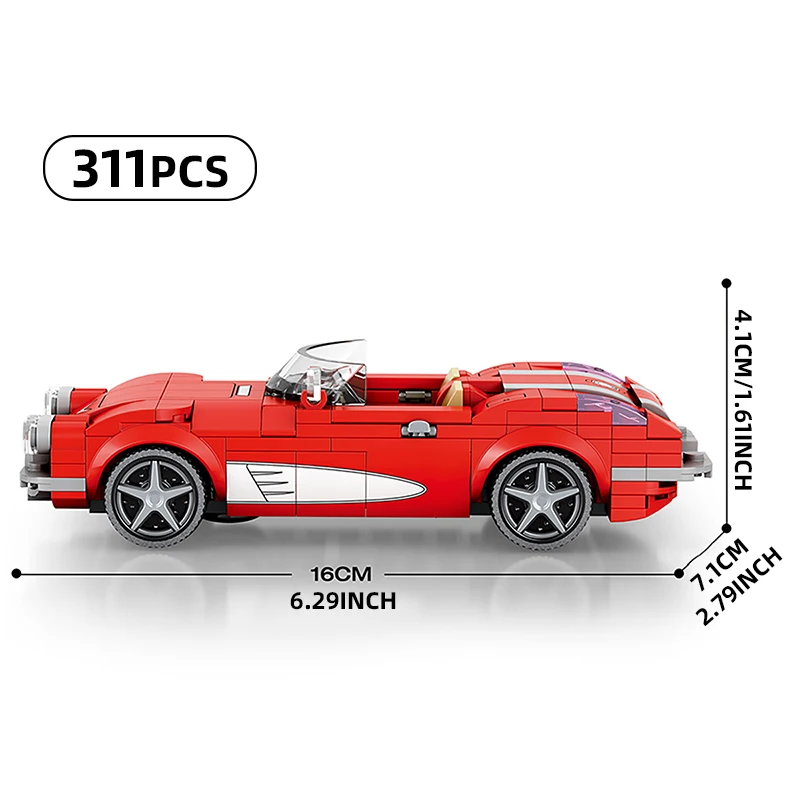 Red vintage car building block toy, Corvette C1 ，311PCS， Home Decoration Series Building Blocks Toys