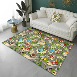 Highway City Child Playmat Traffic Playroom Carpet Rug for Home Living Room Bedroom Doormat Decor, Area Rug Non-slip Floor Mat