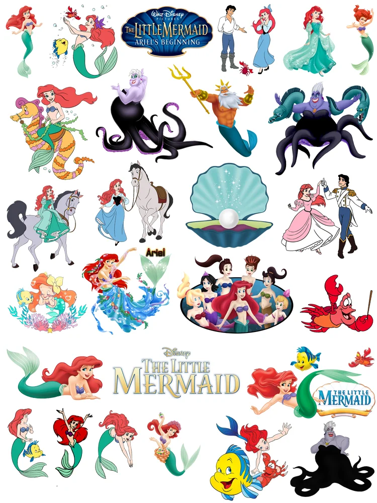 Disney THE LITTLE MERMAID children custom patch Ariel Princess thermal stickers for clothes ironing applications