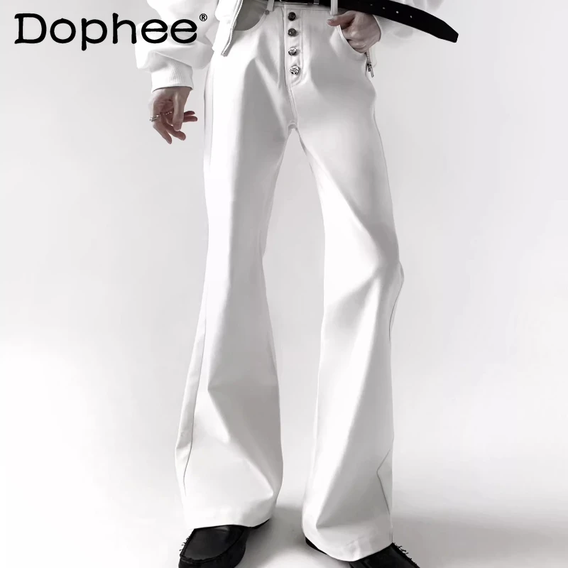 

Модные мужские джинсы с микро-клешем, весна 2026, с декоративными карманами, удобные, с высокой талией, на пуговицах, шикарные джинсовые брюки