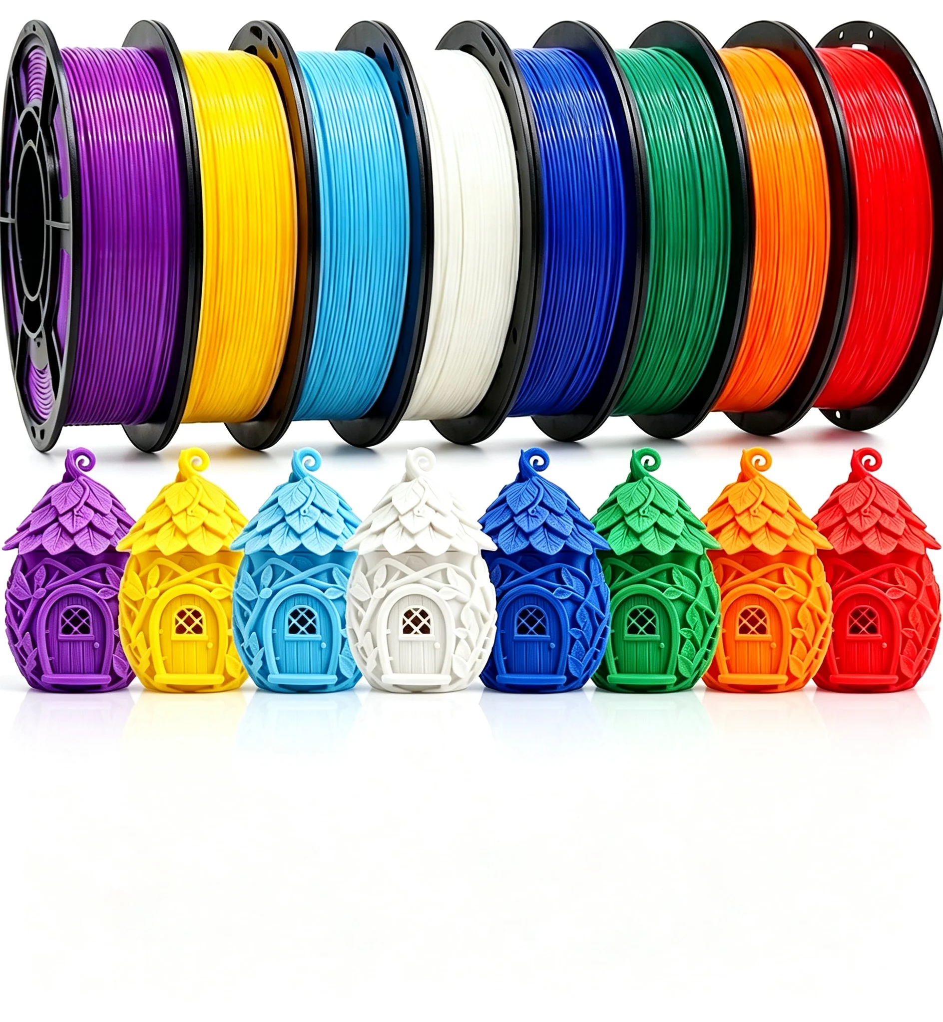 PLA+3D Printer Filament 1.75mm Bundle,Individually Vacuum Packed,Multicolor Dimensional Accuracy +/- 0.02mm,250g per Spool,8 pcs