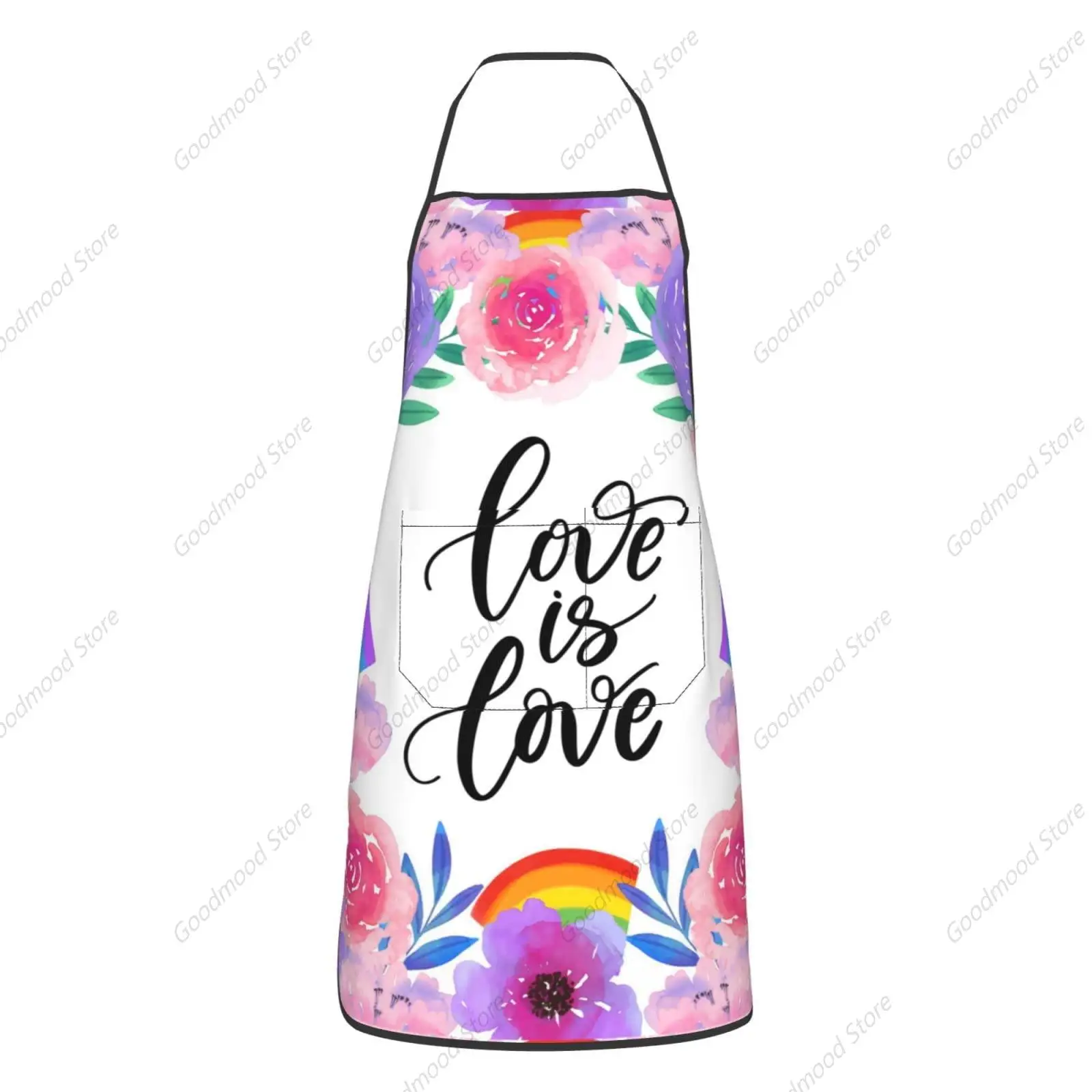 Love Is Love Pride With Flower Aprons Kitchen Chef Waterproof Adjustable Funny Apron For Bbq With Pockets For Men Women