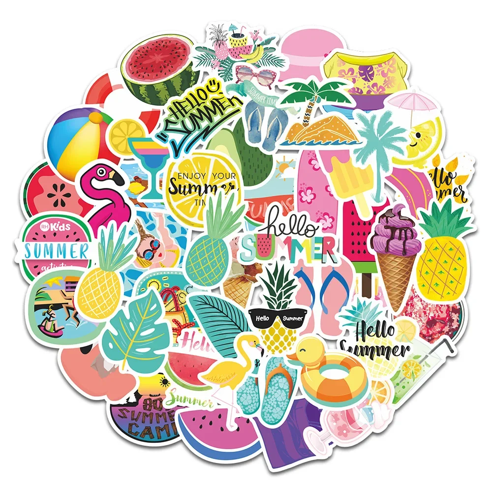 2Sets =100Pcs Ins Summer Fresh Stickers Water Cup Computer Helmet Stickers