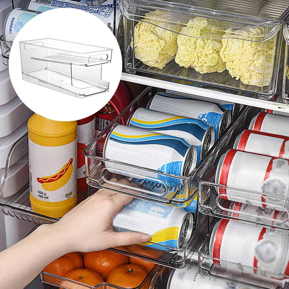 2-stufiger Kühlschrank-Organizer, Behälter, Soda-Rolldose, Spender, Getränkehalter, transparenter Aufbewahrungshalter für Lebensmittel und Getränke, Küchenzubehör