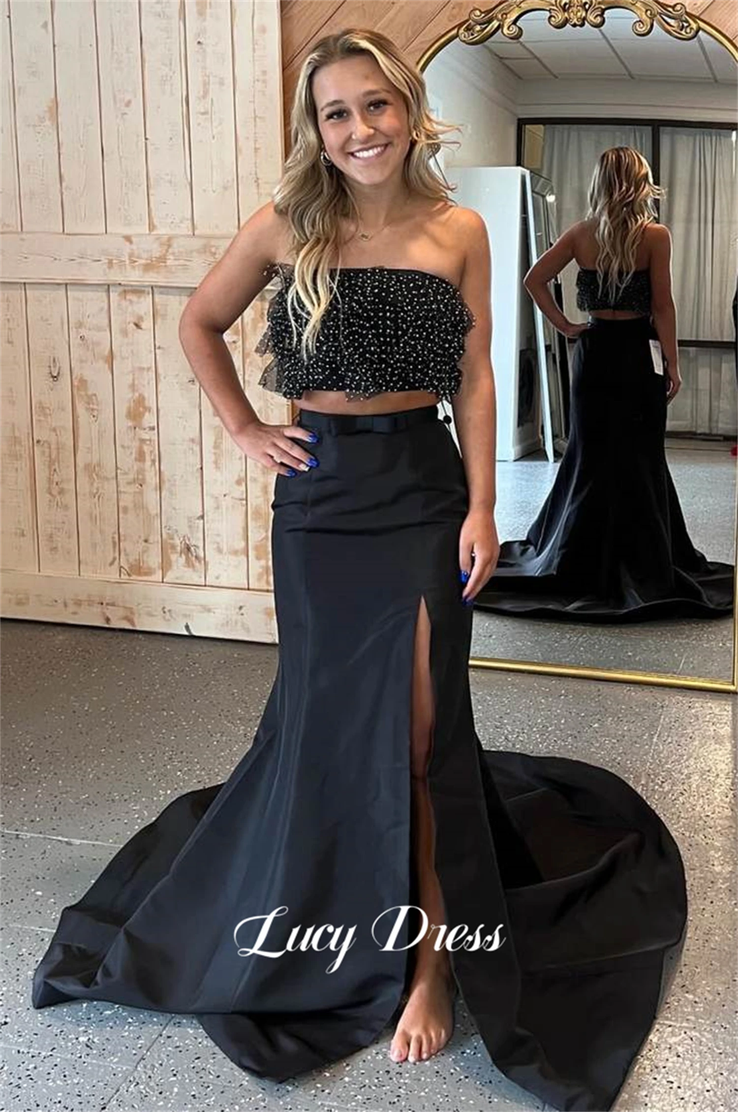 

Lucy Black Mermaid Graduation Gown Ball Two Piece Set Gala Dresses Woman 2024 for Party Dress Women Elegant Luxury Evening