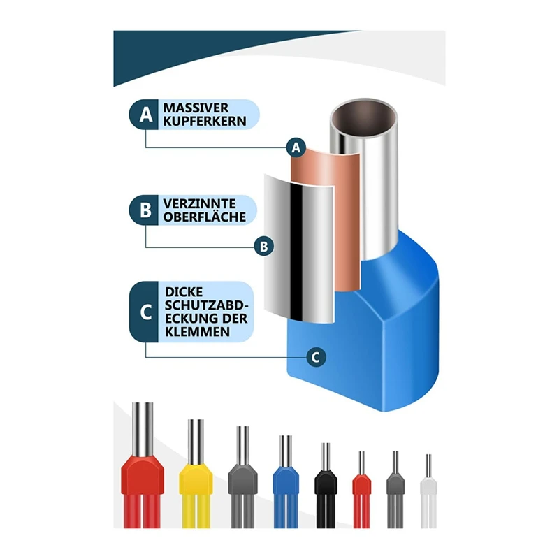 750Pcs Twin Wire Ferrules Kit Wire Terminal Ferrules Crimp Connector Twin Ferrules Dual Bootlace Ferrule Teminator Kit