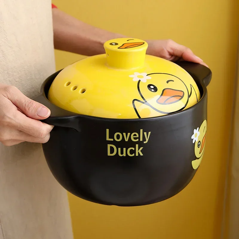 

Korean Cartoon Yellow Duck Ceramic Casserole Clay Saucepan Open Flame Cooker Cookware Cooking Pot Soup Stew Pan Kitchen Supplies