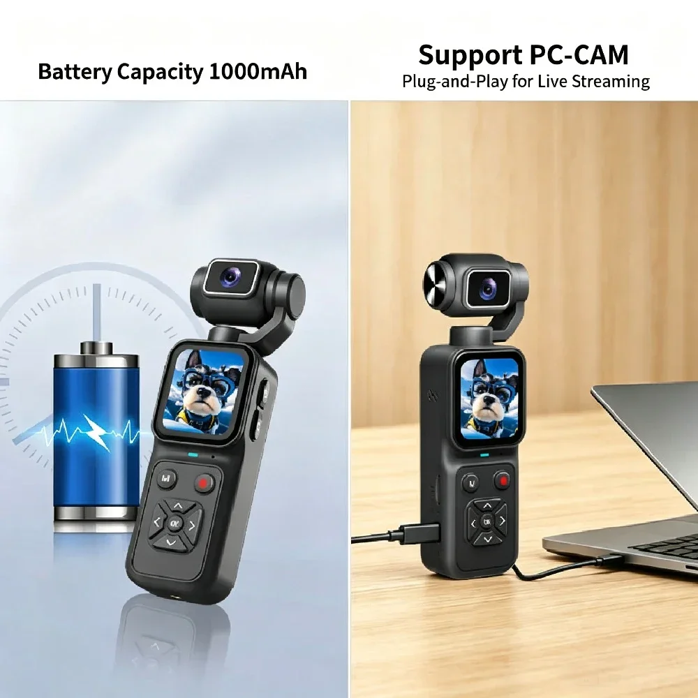 4K Handheld Gimbal Camera, 180 Rotating Lens 48MP Pocket Vlog Camera for Content Creators YouTube Outdoor