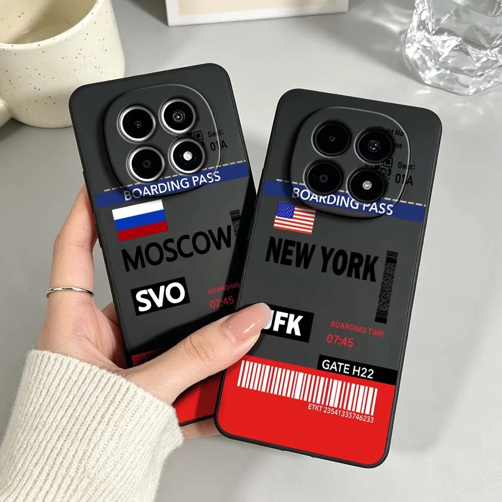 Travel Ticket New York Moscow For Xiaomi Mi Poco X8 X7 X6 X5 X4 X3 M8 M7 M6 M5 F8 F7 F5 Pro 4G 5G Black Soft Cover Phone Case