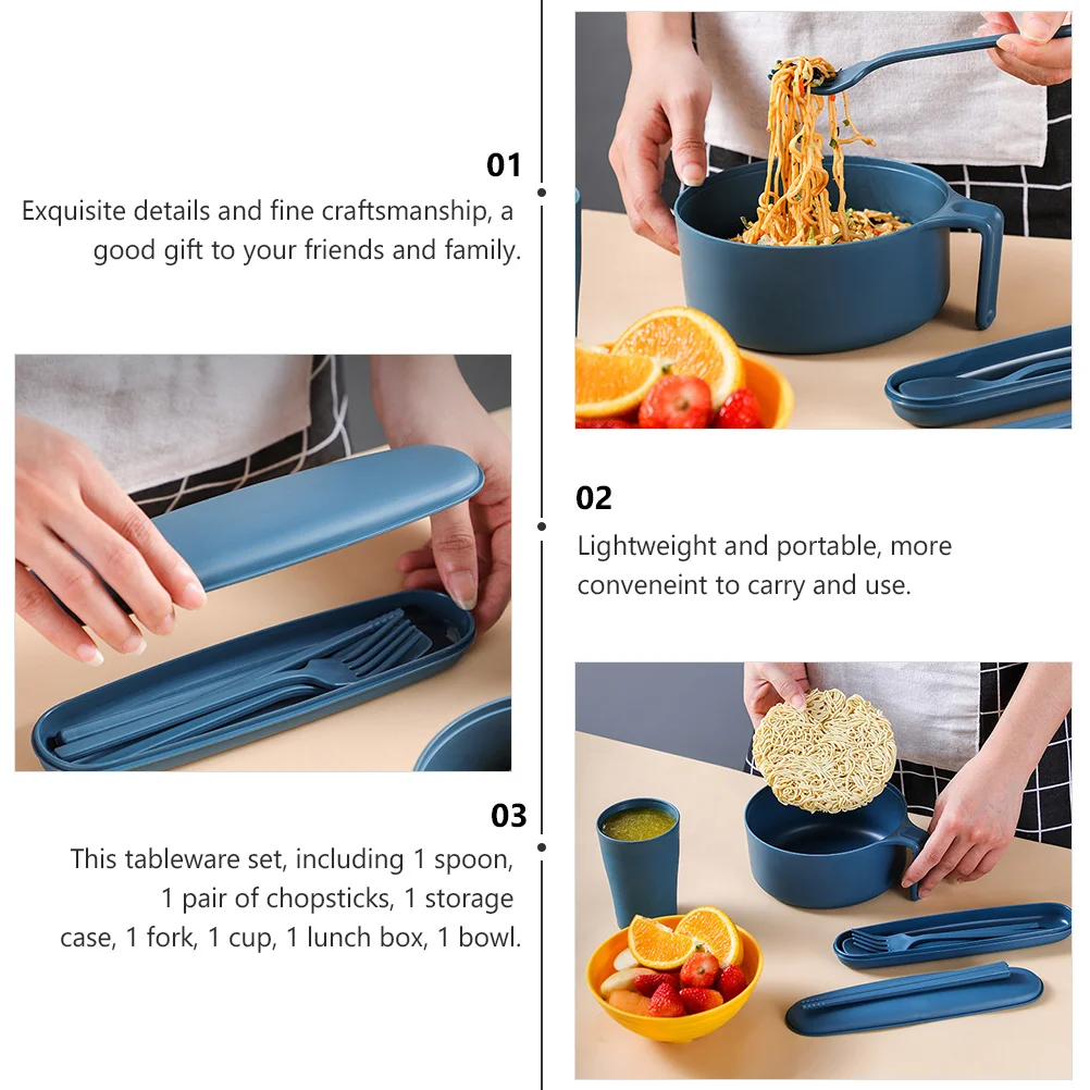 

7pcs Ramen Bowl Set Portable Tableware Kit For Travel Camping Office School Lunch Wheat Straw Dinnerware Lightweight Spoon Fork