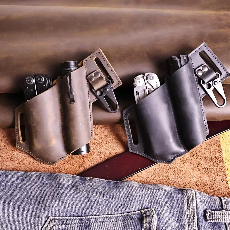 Guaina per pinza Multitool EDC in vera pelle, custodia per cintura in vita, coltello pieghevole multiuso tattico, supporto per torcia per Leatherma