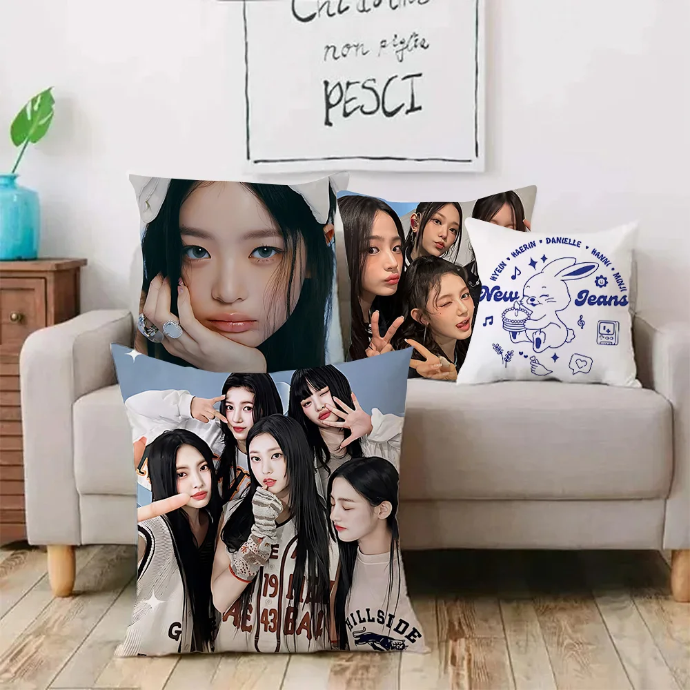 K-Kpop New J-Jeans Hot Pillow Covers Cartoon Sofa Decorative Home Double-sided Printing Short Plush Cute Cushion Cover