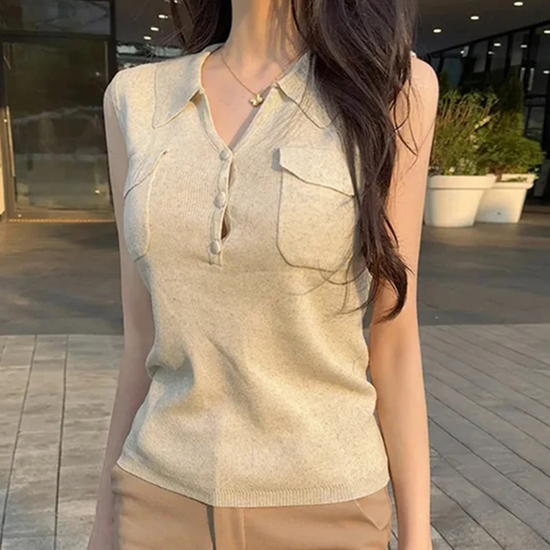 

Мягкий сексуальный облегающий вязаный жилет-топ для женщин: модный летний повседневный дышащий топ из нейлоновой смеси без рукавов, универсальная стильная туника