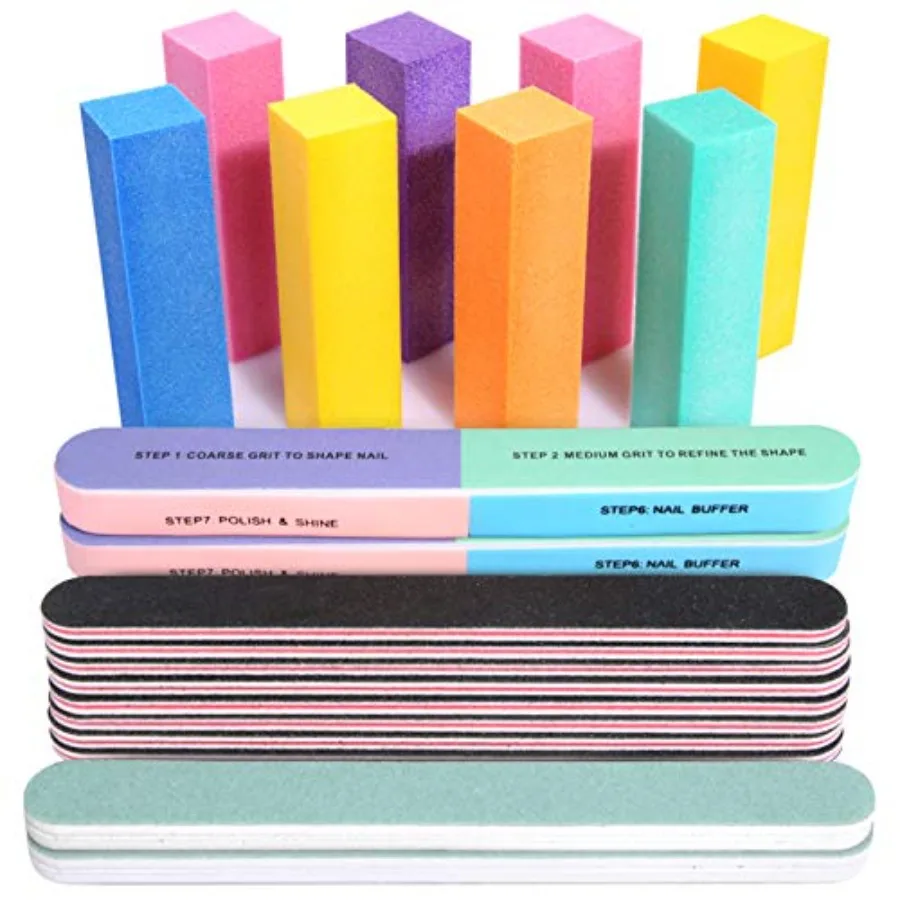 Nail Files and Buffers, 20PCS Nail File Kit. Rectangular Nail Buffer Block and 100/180 Grit 7 Way Nail File and Polishing Buffe