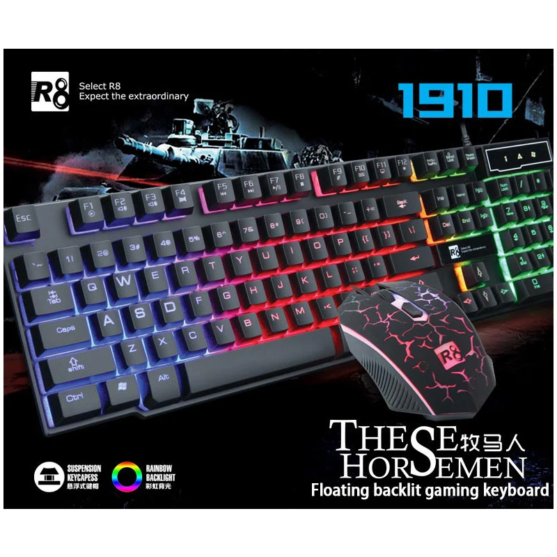 

R81910 Game Keyboard Set USB Cable LOL Desktop Computer Game Mouse Laptop Home