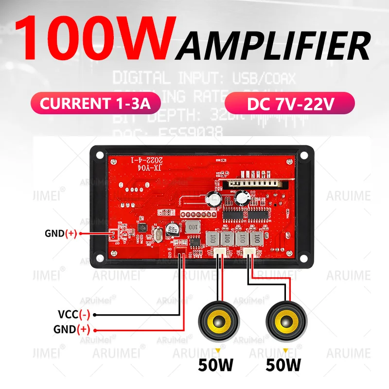 2x50W Bluetooth 5.0 Amplifier Kit with Black Case & Remote, DC 7-22V for Car Home Audio FiiO HiFi Powerful Sound Subwoofer Amp