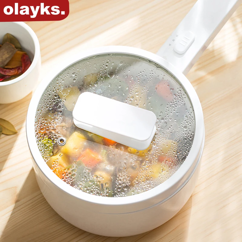 Olayks Small Electric Cooker 1.5L White Multi Cooker Mini Hot Pot Multifunction Boiling Cookiing Frying Steam Cooker For Kitchen