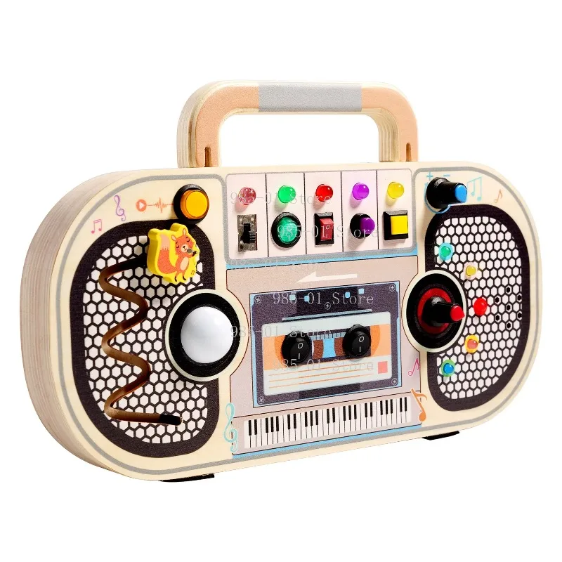 Kids Wooden Busy Board with Light Switch & Socket, Early Education Hands-On Learning Toy