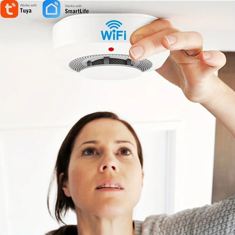 XUK WiFi Smart Smoke Alarm with App Alerts,Low Power Consumption,Battery-Powered(Batteries Not Included),Smoke Alarms For Home