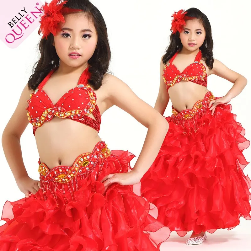 Spersonalizowane nowe stroje do tańca brzucha dla dzieci, zestaw do występów, indyjski strój do tańca dla dziewczynek, sukienka, biustonosz i spódnica.
