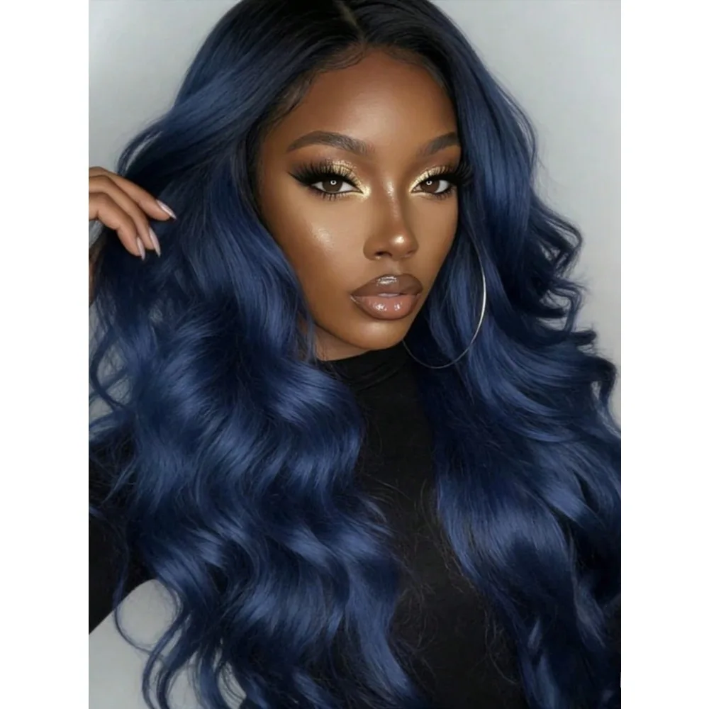 

Синие парики из натуральных волос с эффектом Body Wave, 200% плотность, длинные, 13x4 HD Lace Front, без клея, для женщин