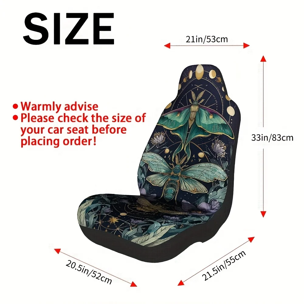 2pcs Mystic Moths Car Seat Covers Compatible For SUV Sedan Truck, Fit Front/Rear Seats, Modern Geometric Moth & Webbing Design,