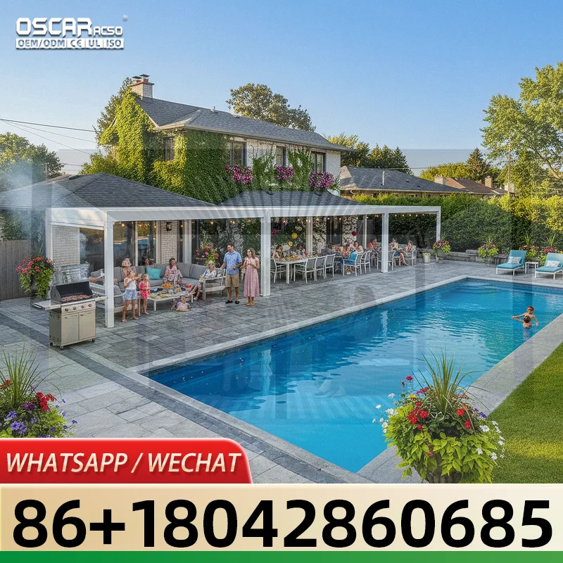 Terrace Motorized Outdoor Zip Screen for Sun Shading and Blackout pergola