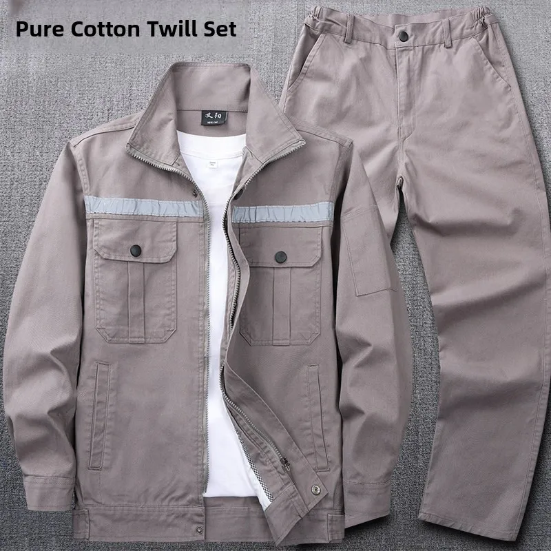 

Утолщенный рабочий костюм из чистого хлопка для мужчин, весна-осень, с отражающими полосами, износостойкий, для строительных работ