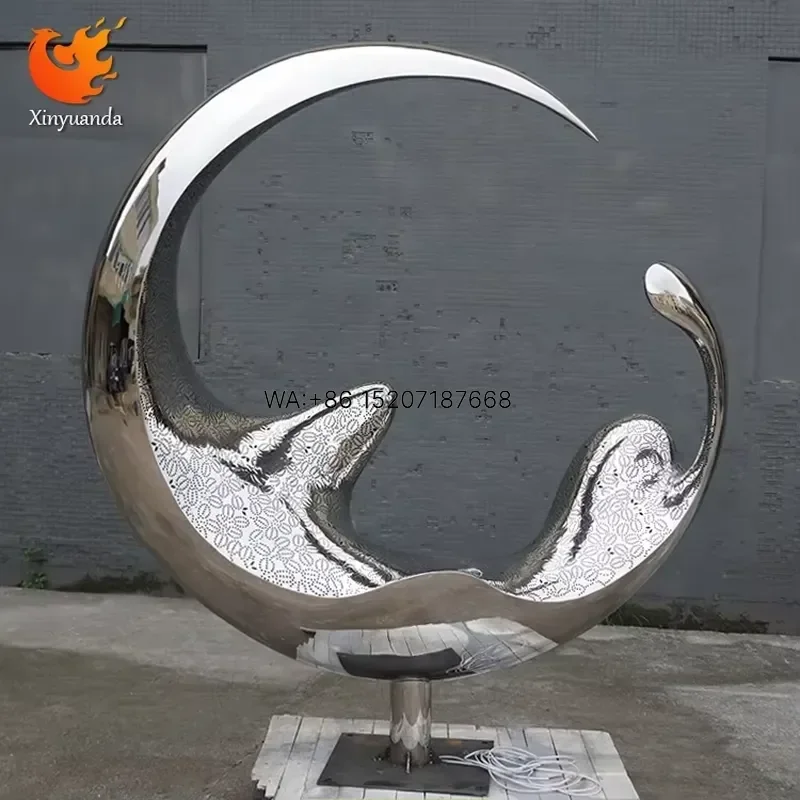 Wmwmnu Modern Stainless Steel Mirror Moon Landscape Sculpture for Commercial Outdoor Decor Park Plaza Night Scene