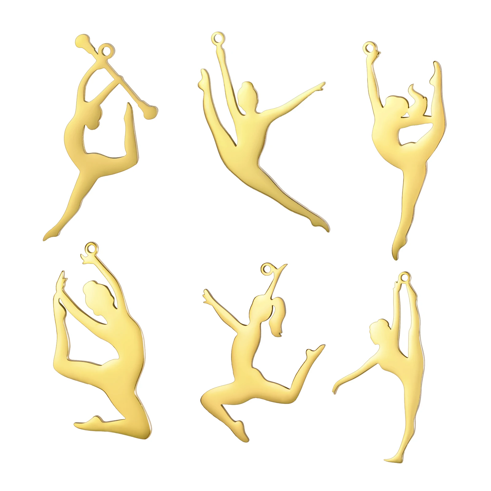 Gymnastics Sports Women Charms For Jewelry Making Diy Necklace Keychain Charm Stainless Steel Gymnast Shaped Pendant Accessories