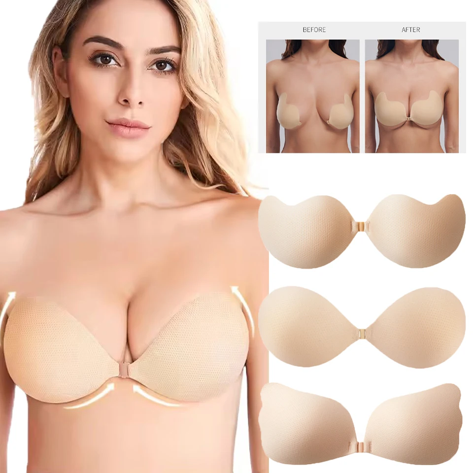 Invisible Push Up Sticky Bra Adhesive Strapless Bras Nipple Covers, reutilizáveis Pasties mama para vestido sem encosto