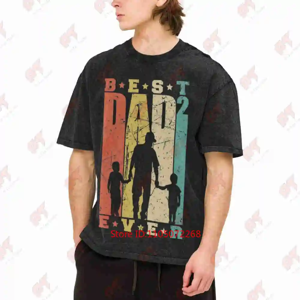 Father Two Sons Dad Of 2 Boys Vintage Washed Tee Pure Cotton T-Shirt