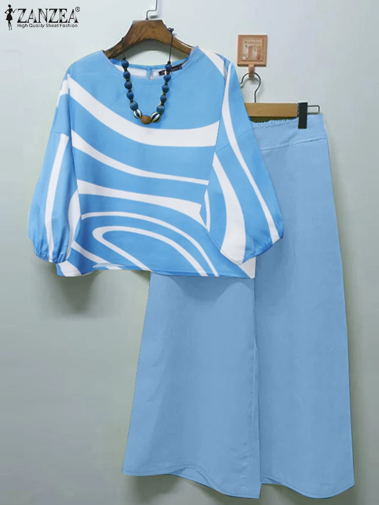 

2025 Summer Printed Tracksuits ZANZEA Women 3/4 Sleeve Blouse Wide Leg Pants Sets Vintage Matching Sets Casual Trousers Suit