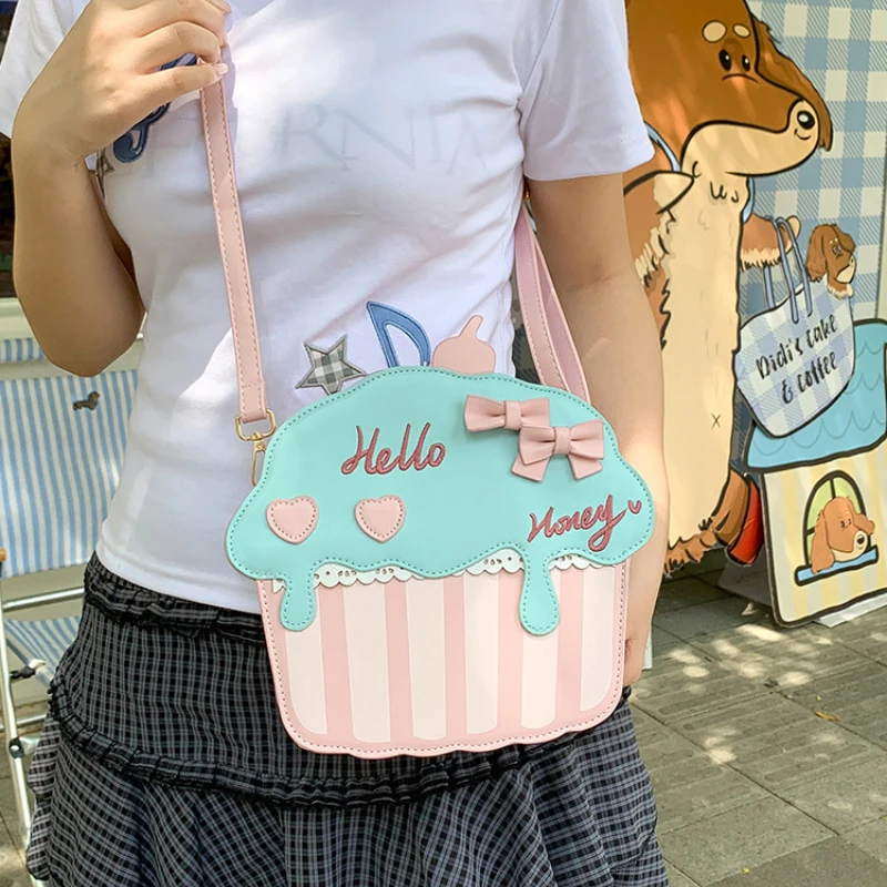 Japanese Girly Cake-shaped Shoulder Bag,lolita Exquisite Sweet Handbag,bow Heart Decor Kawaii Girl Macaron-colored Crossbody Bag