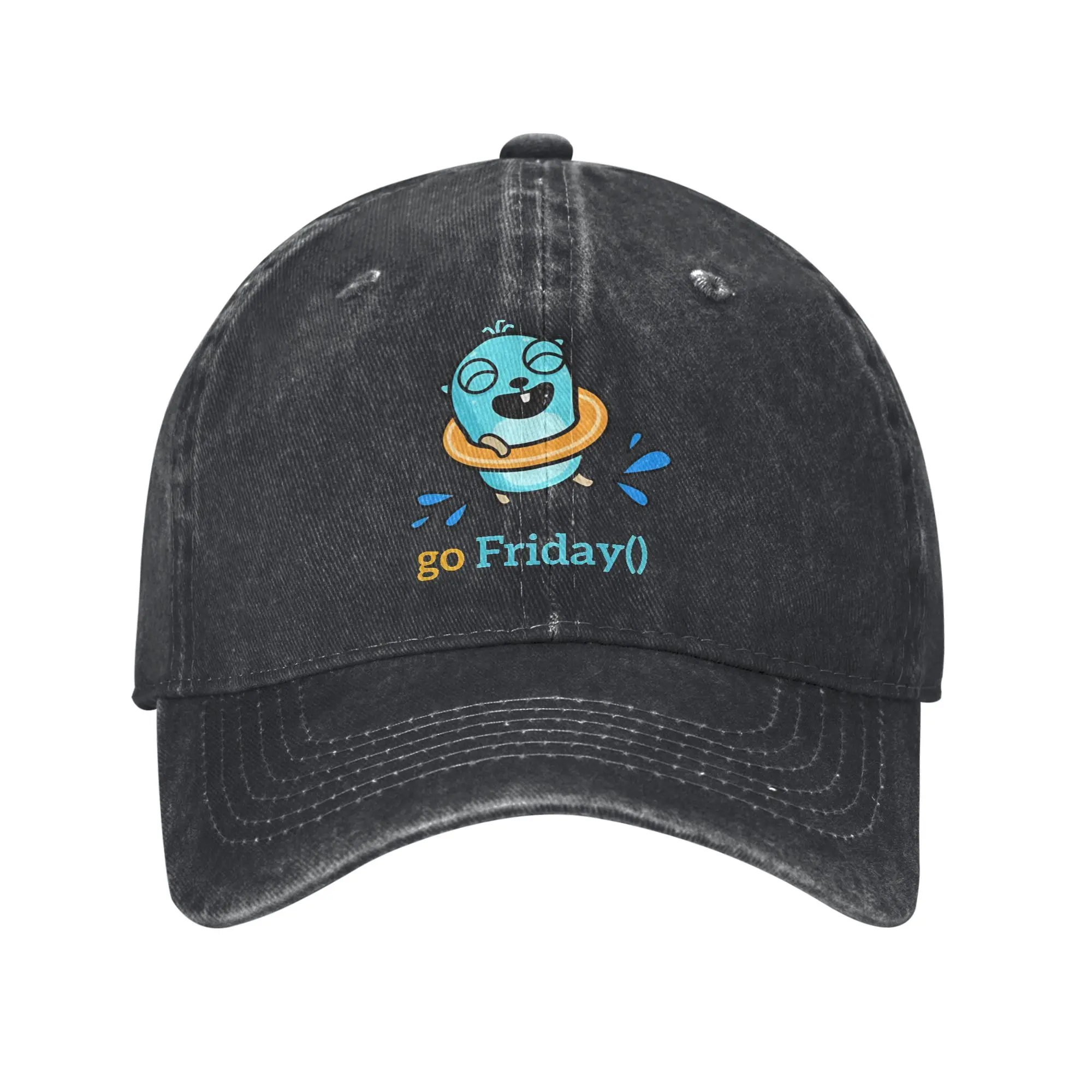 Men Women golang gopher friday  Print Hat Classic Distressed Denim  Baseball Cap Adjustable