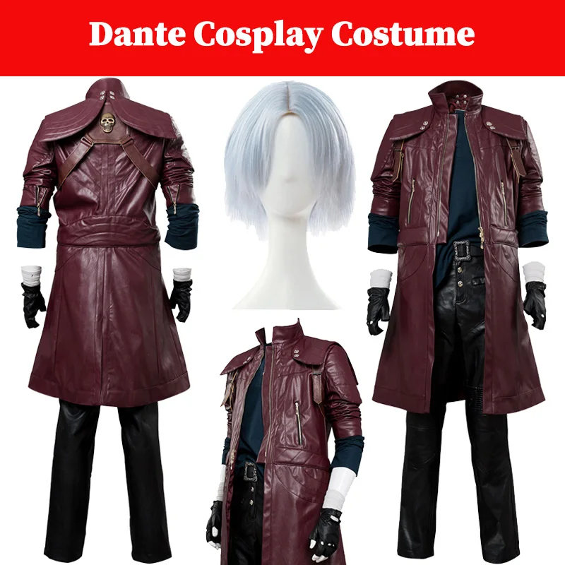 Dante Cosplay Mannen Kostuum Spel Dmc 5 Vermomming Pruiken Outfits Mannelijke Leren Jas Volwassen Mannen Roleplay Halloween Carnaval Feestpakken