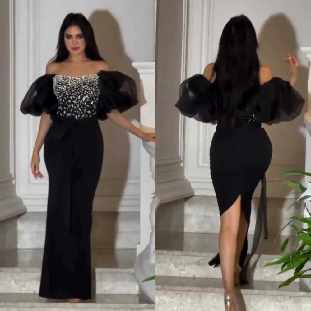 Customized Jersey Sequined Sash Sheath Off-the-shoulder Midi Dresses Bespoke Occasion Party Exquisite Sparkle Formal