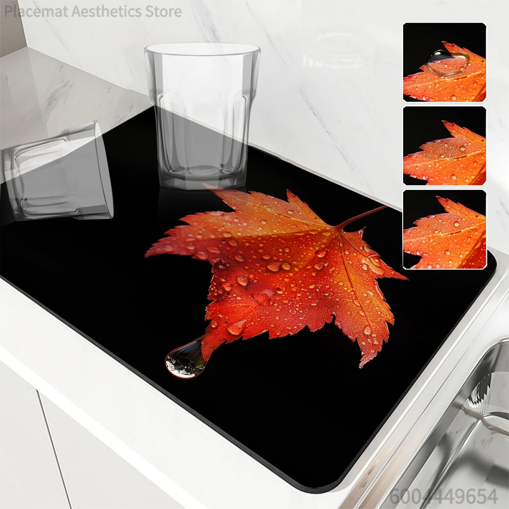 Absorbent Mat Autumn Maple Leaf Kitchen Antiskid Drying Mat Quick Dry Bathroom Drain Pad Tableware Mat