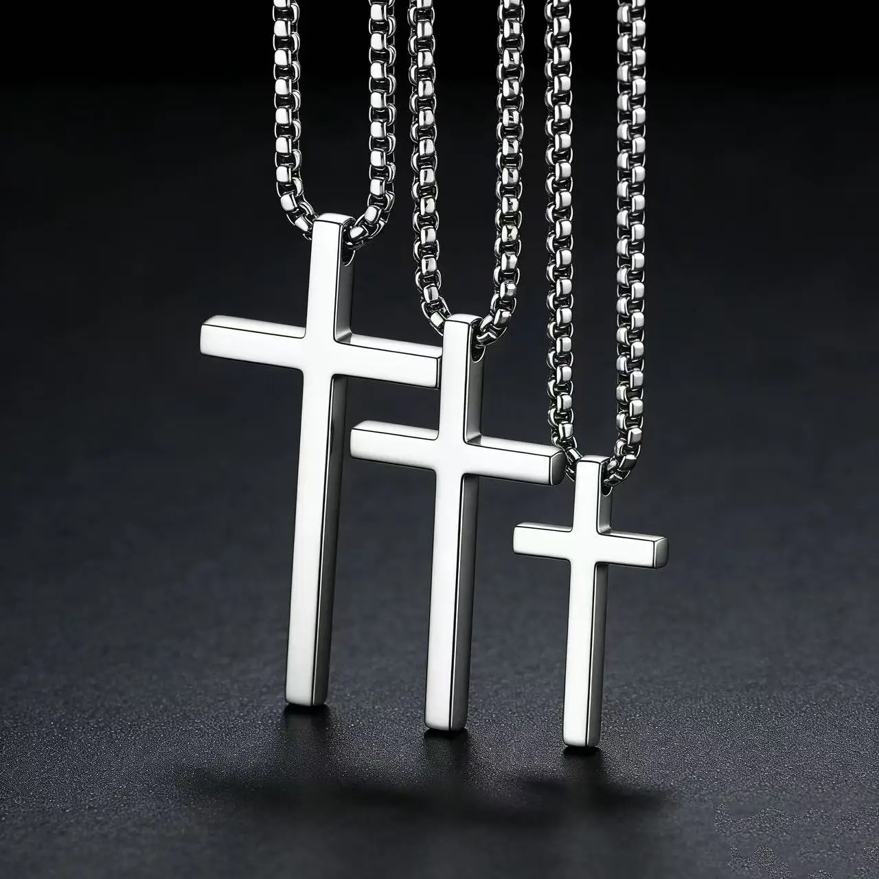 HNSP Minimalistische massive Kreuz-Halskette aus 316L-Edelstahl, wasserdichter Kreuzanhänger für Männer und Frauen, Schwarz, Silber, Gold – Detail 5