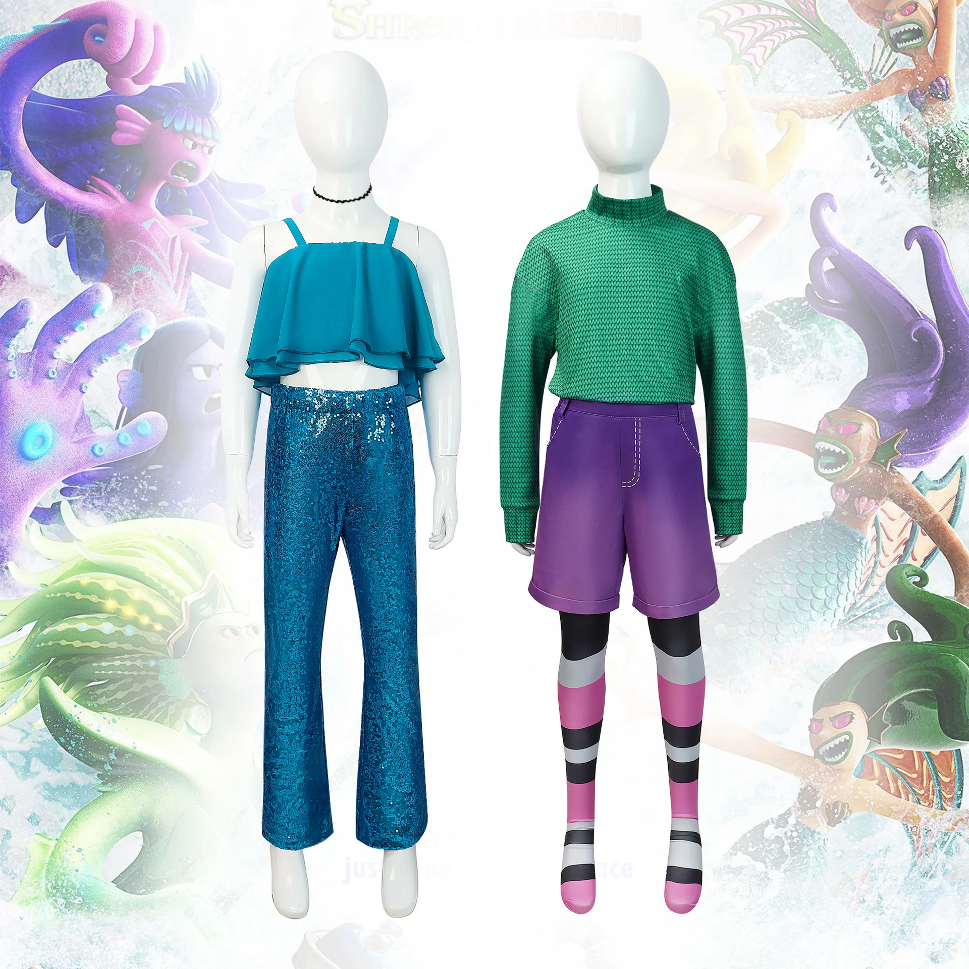 Disfraz de Gillman Chelsea de la Película Ruby, Traje de Halloween para Adolescentes, Conjunto de Top con Tirantes y Pantalones Brillantes con Lentejuelas para Niños