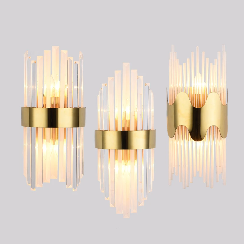 

American Crystal Wall Lamp Postmodern Led Gold Wall Lamps For Living Room Bedroom Nordic Home Decor Bedside Wall Light Fixtures