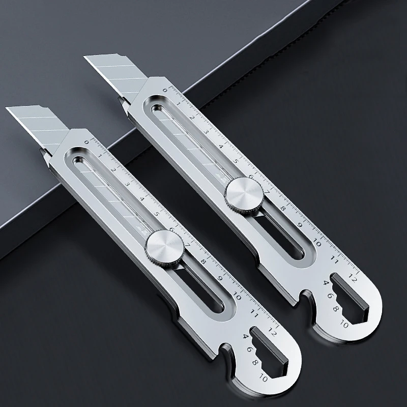 Aluminum Alloy 6 in 1 Multifunctional Utility Knife 18MM Blade Black Silver Safe Cutter Professionnel Heavy Duty нож Art Couteau