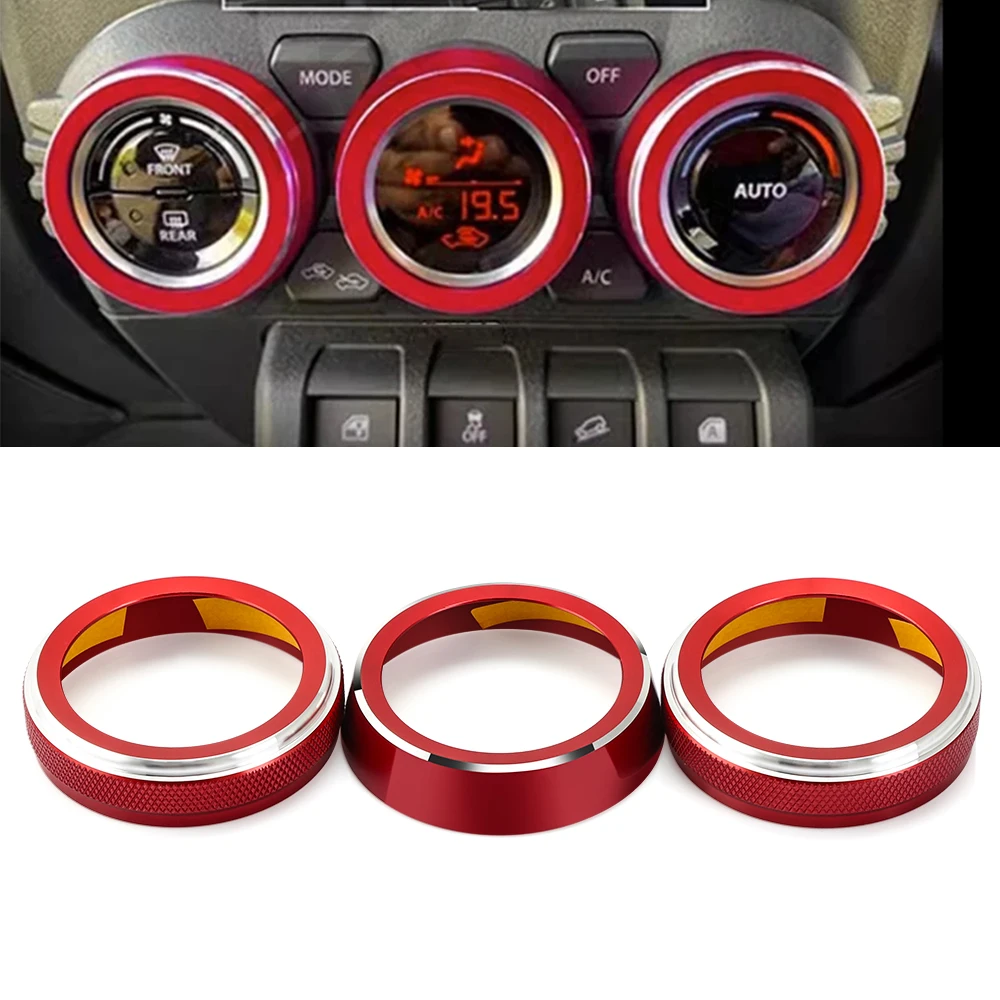 3pcs AC Air Conditioning Sound Knob Cover Aluminum Alloy Button Ring Trim For Suzuki Jimny 2019 2020 Console Covers