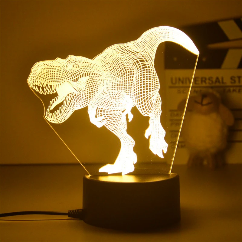 Lámpara de mesa LED 3D, luz nocturna alimentada por USB, dinosaurio acrílico, oso, decoración de boda, te amo, regalo de cumpleaños y Navidad