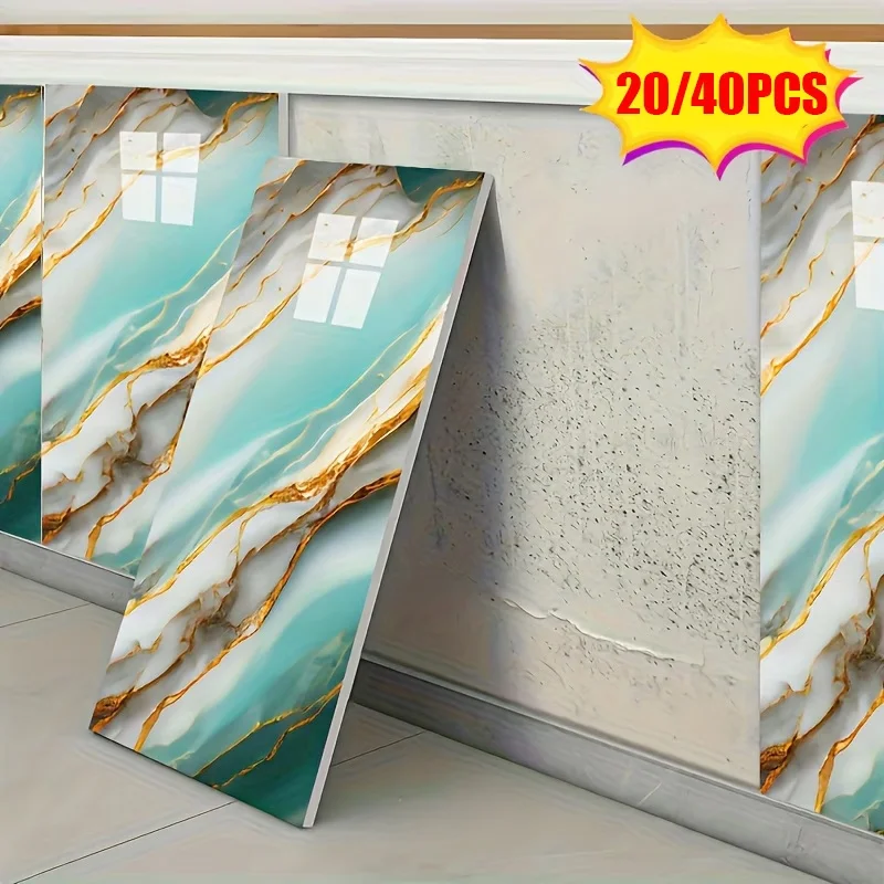 Autocollants de carreaux de marbre auto-adhésifs, 30cm x 60cm, imperméables, pour sol, PVC, cuisine, salle de bains, décoration de maison, 20/40 pièces