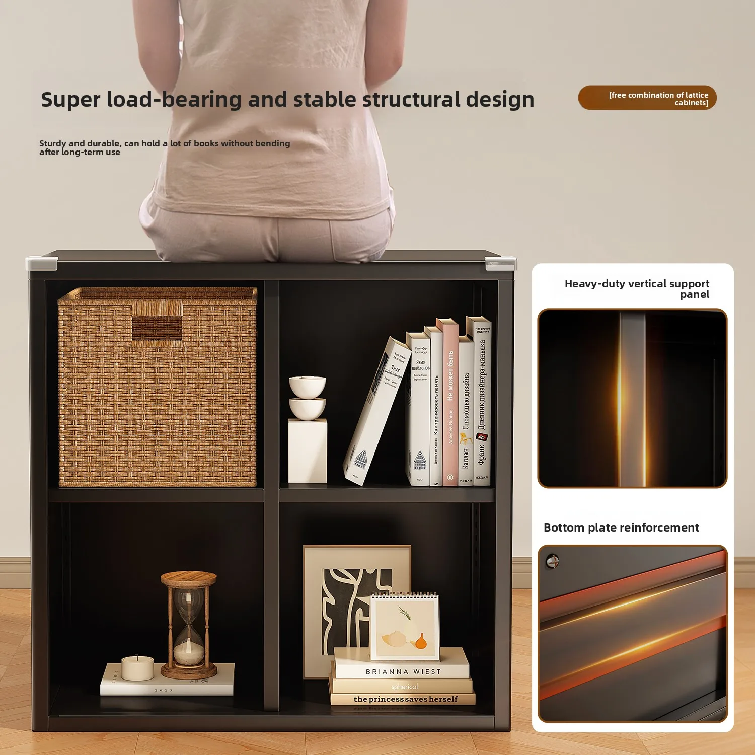 Steel Floor Bookshelf Free Combination Grid Cabinet Book Kindergarten Grid Cabinet Low Display Bookcase Shelf for Living Room